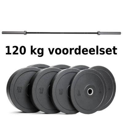 Halterstang inclusief bumper plates 120 kg