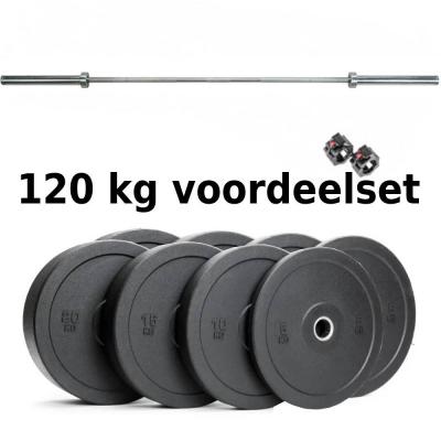 EKO Olympic barbell and 100 kg Hi temp bumper plates