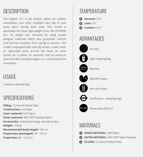 SLEEPING BAG EXTREME ESPACE -6°C 5