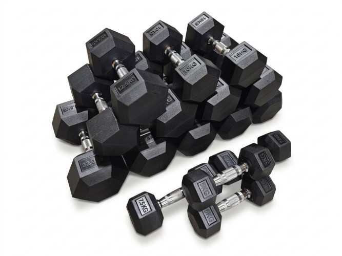 Kraftstation – Verstellbare Hantelbank, 220kg Hex-Hanteln & 3-stufiges Rack 1